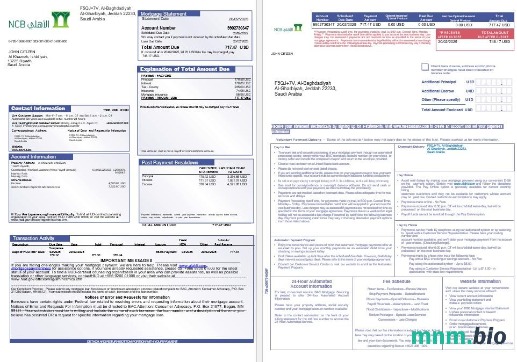 Arabia Saudyjska NCB Bank wyciąg z kredytu hipotecznego w formatach Word i PDF 1-2